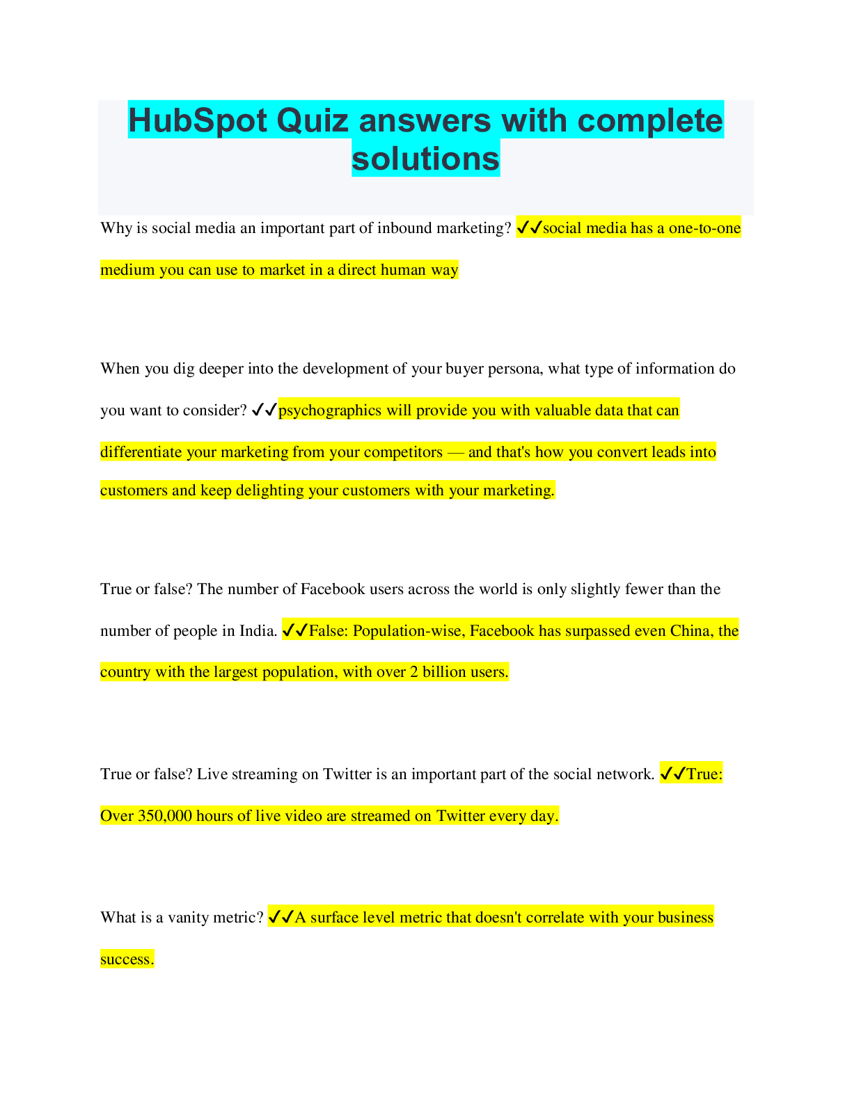 HubSpot Bundled Exams Questions and Answers with Certified Solutions